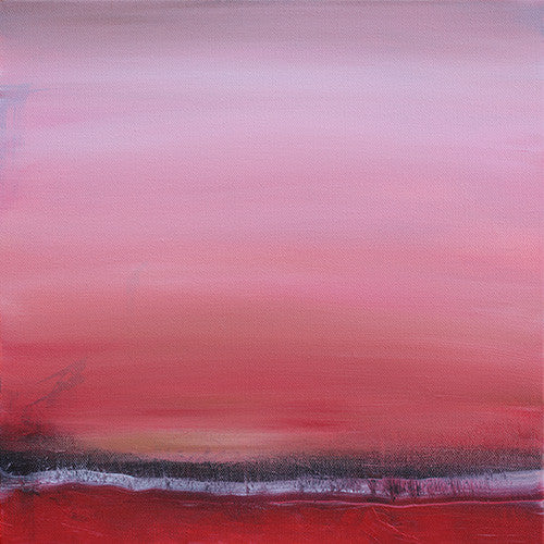 red landscape painting, square art, for sale