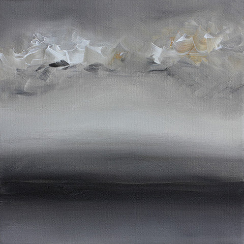 abstract grey black landscape painting, clouds