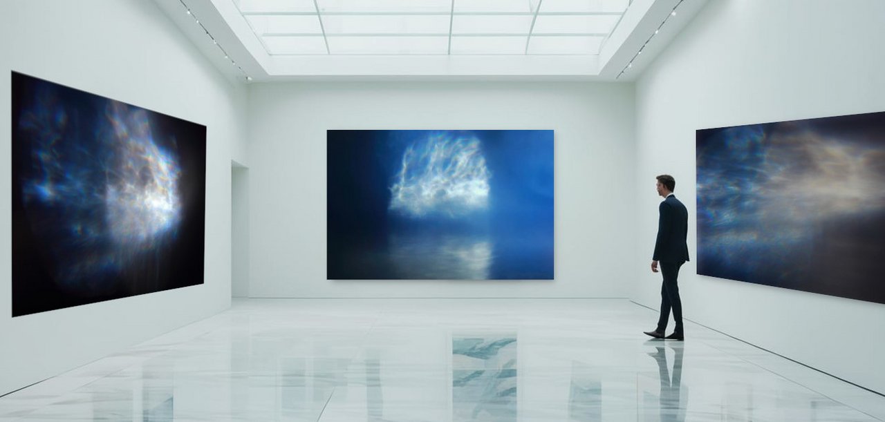 oversized orginal abstract art for film ad set decor gallery setting sci-fi blue galaxy water ethereal mood